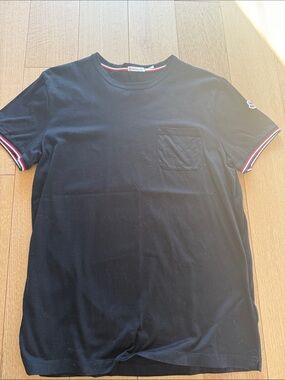 Moncler Black Short-Sleeve Pocket Tee with Tricolor Trim